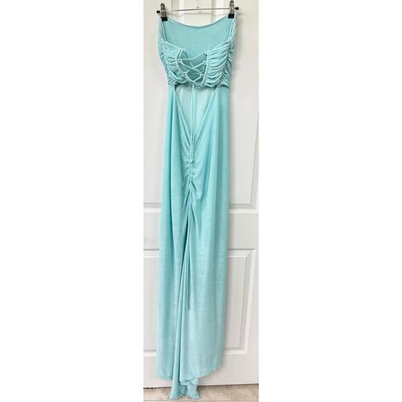 Lucy in the sky Corset Strapless Dress in Mint Blue Maxi formal prom medium - Picture 7 of 7